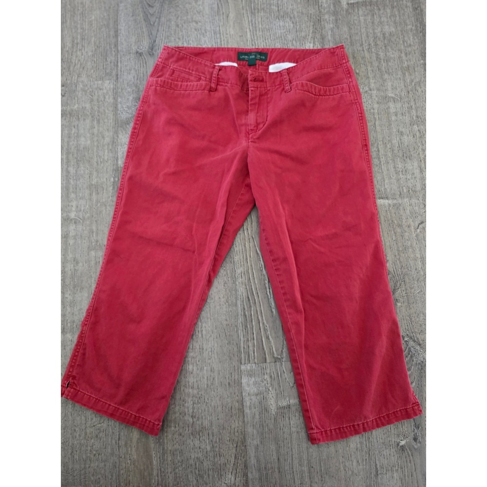 Lauren Ralph Lauren Red Cropped Pants Womens 4 Capri Cotton‎ Twill Straight Leg